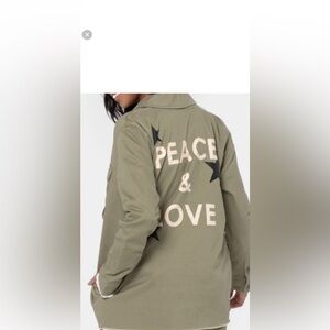 Peace Love World Khaki Utility Jacket with Star Details